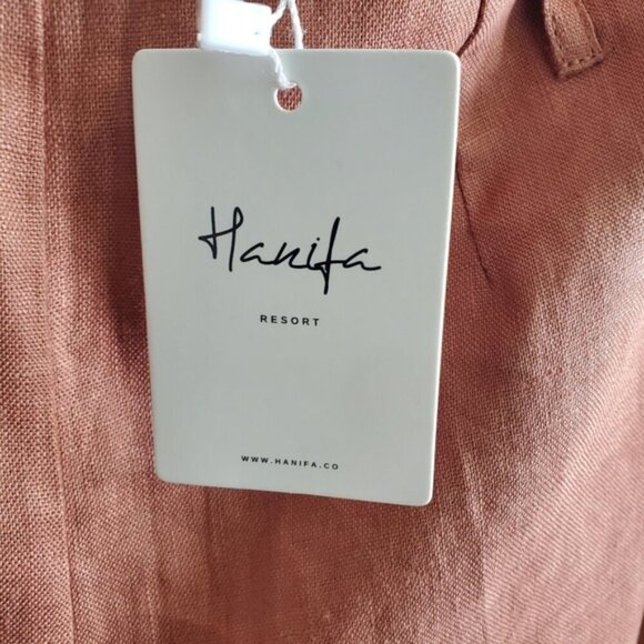 Hanifa Jade Cocoa Flare Leg Linen Pants Size L - Picture 10 of 12